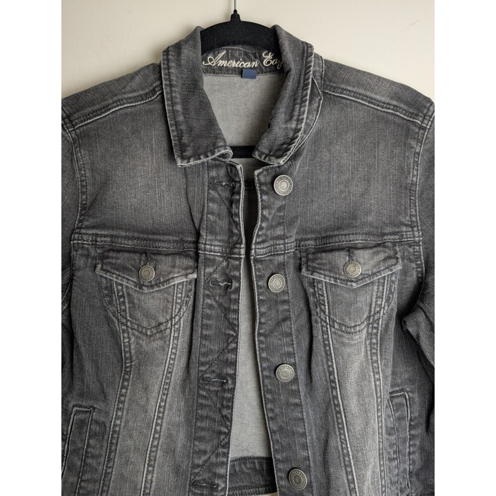 American Eagle Denim Jacket Women's Size Large Black Dark Wash Button Up Y2K - Picture 2 of 11